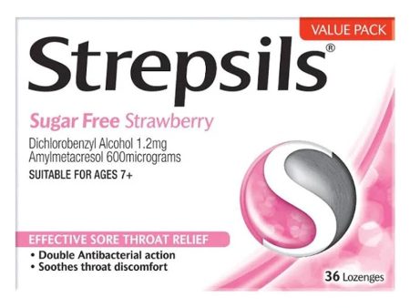 Strepsils Strawberry Sugar Free Lozenges (36 Pack) Hot on Sale