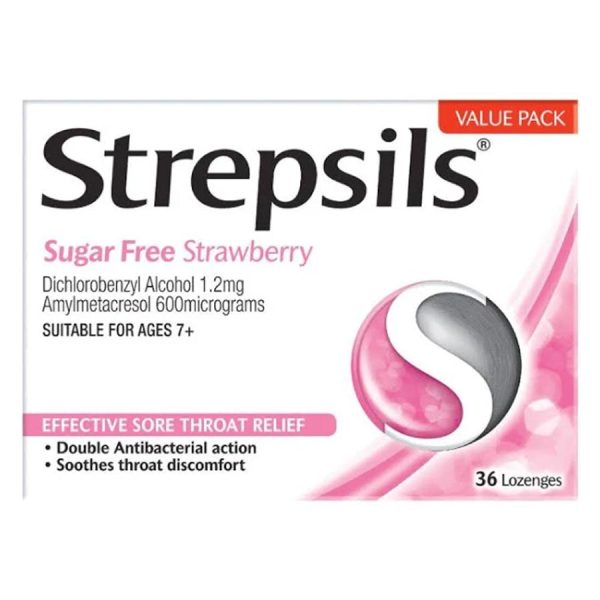 Strepsils Strawberry Sugar Free Lozenges (36 Pack) Hot on Sale