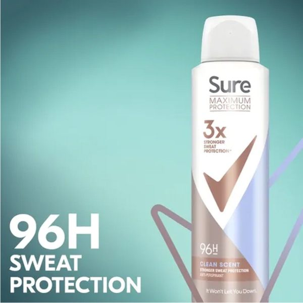 Sure 96 Hour Clean Scent Maximum Protection Deodorant Spray 150ml Online now