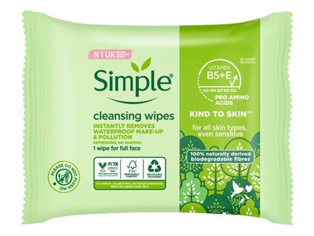 Simple Kind to Skin Biodegradable Cleansing Wipes (25 pack) Online now