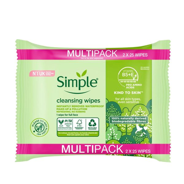 Simple Kind to Skin Biodegradable Cleansing Wipes (50 pack) on Sale