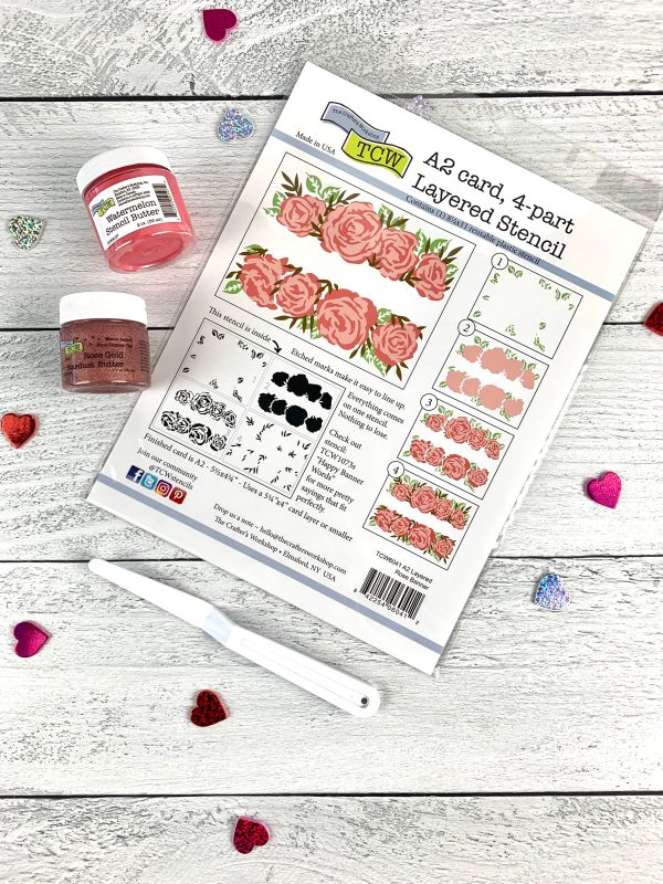 Valentine s Day Rose Banner Layered Stencil + Stencil Butter Bundle on Sale